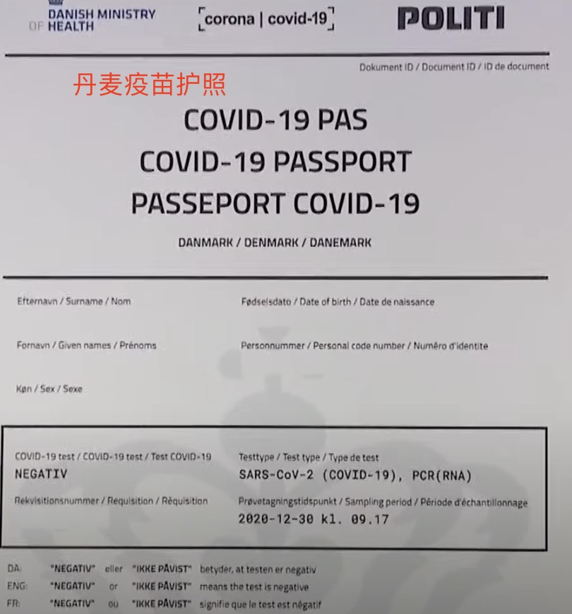 丹麦疫苗护照样本